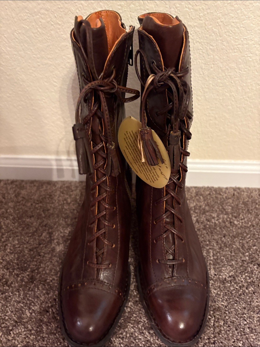 NIBWT BORN RARE Gorgeous Brown Leather Lace-Up Ankle Boots with Side Zipper-8/39 - Picture 7 of 17